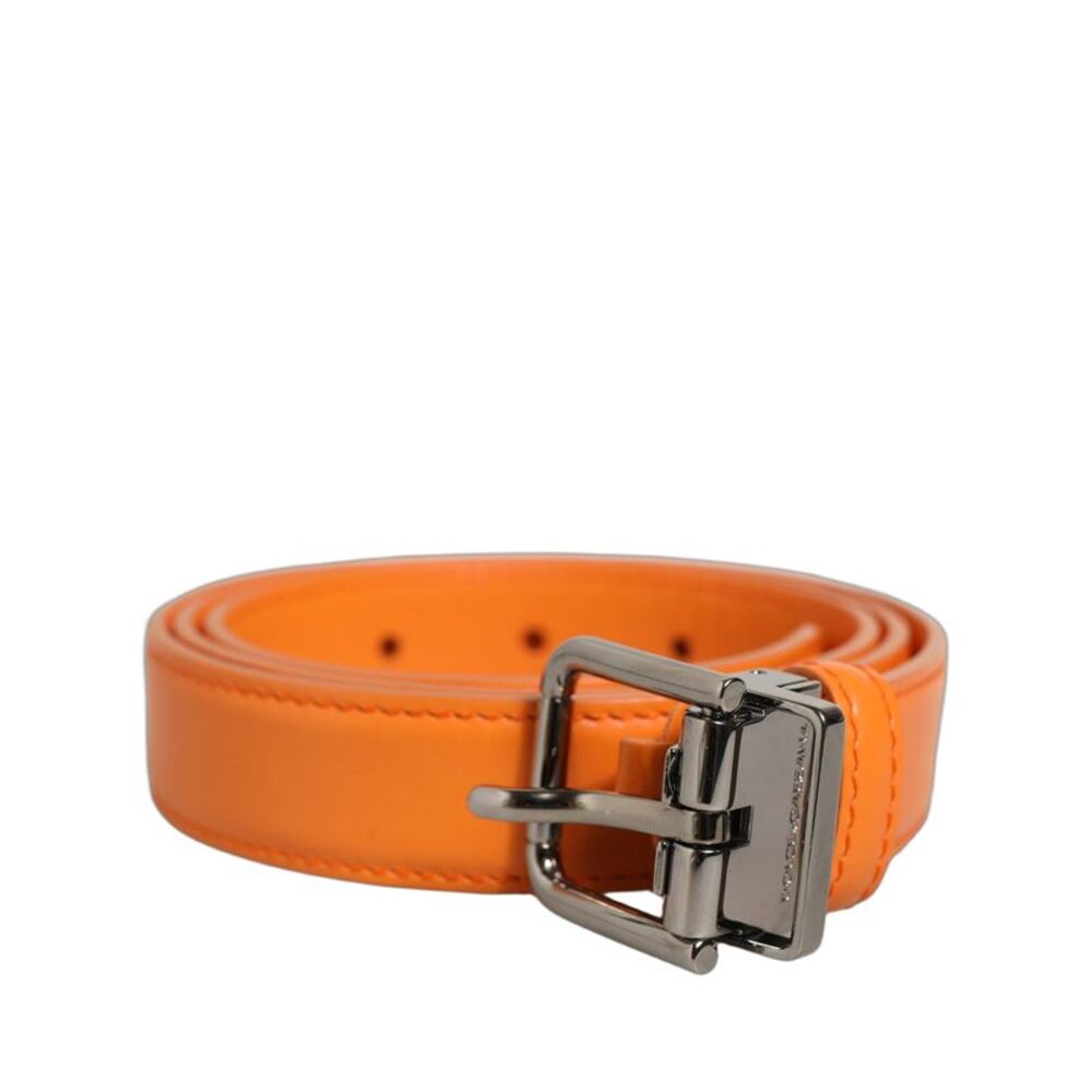 Dolce & Gabbana Orange Leather Silver Tone Metal Buckle Men's Belt
